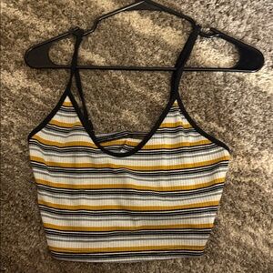SHEIN Yellow and Black Striped Crop Top